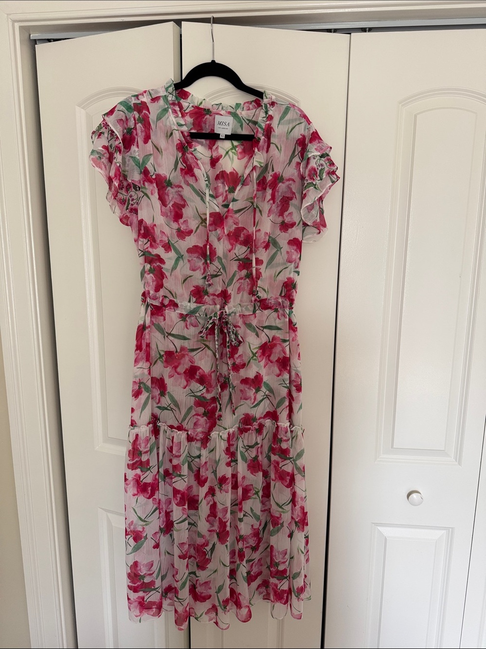 Misa Los Angeles Pink Floral Midi Dress